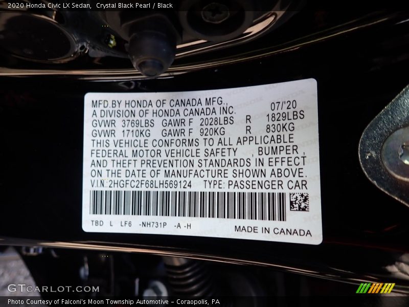 Crystal Black Pearl / Black 2020 Honda Civic LX Sedan
