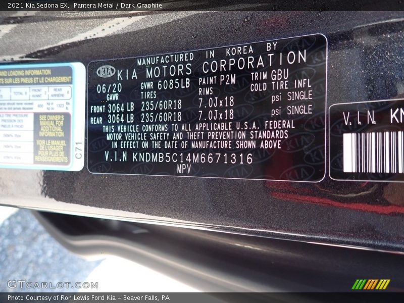 2021 Sedona EX Pantera Metal Color Code P2M