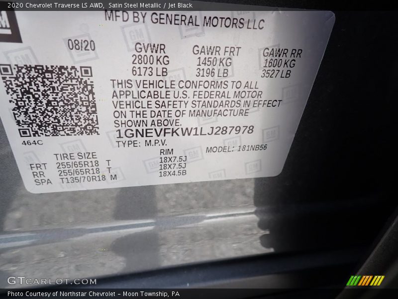 Satin Steel Metallic / Jet Black 2020 Chevrolet Traverse LS AWD