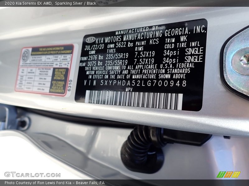 2020 Sorento EX AWD Sparkling Silver Color Code KCS