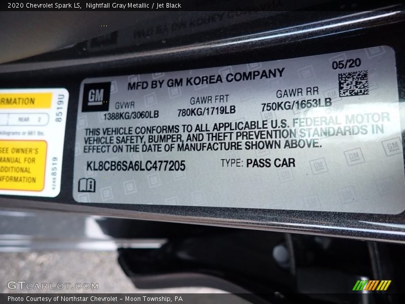 Nightfall Gray Metallic / Jet Black 2020 Chevrolet Spark LS