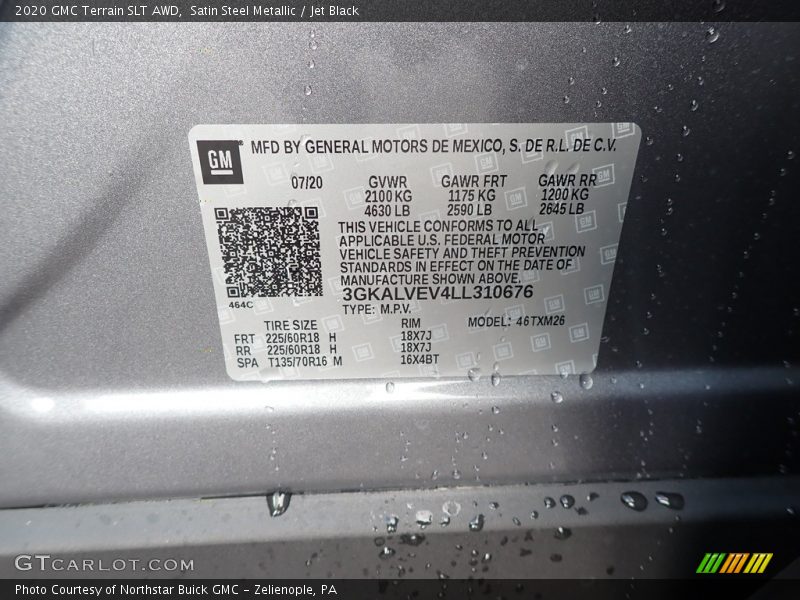 Satin Steel Metallic / Jet Black 2020 GMC Terrain SLT AWD