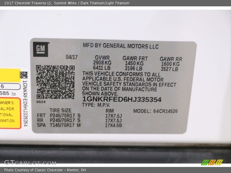 Summit White / Dark Titanium/Light Titanium 2017 Chevrolet Traverse LS