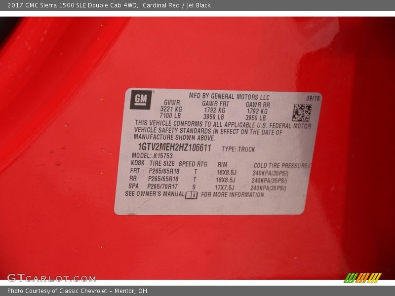 Cardinal Red / Jet Black 2017 GMC Sierra 1500 SLE Double Cab 4WD