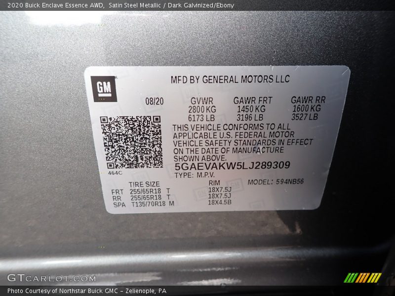 Satin Steel Metallic / Dark Galvinized/Ebony 2020 Buick Enclave Essence AWD