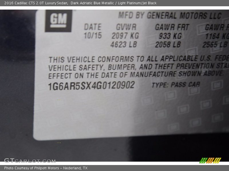 Dark Adriatic Blue Metallic / Light Platinum/Jet Black 2016 Cadillac CTS 2.0T Luxury Sedan