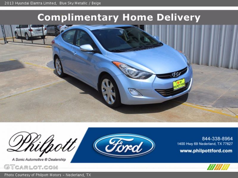 Blue Sky Metallic / Beige 2013 Hyundai Elantra Limited