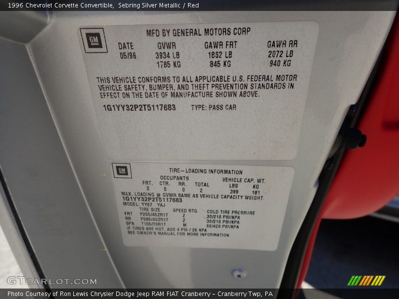 Sebring Silver Metallic / Red 1996 Chevrolet Corvette Convertible