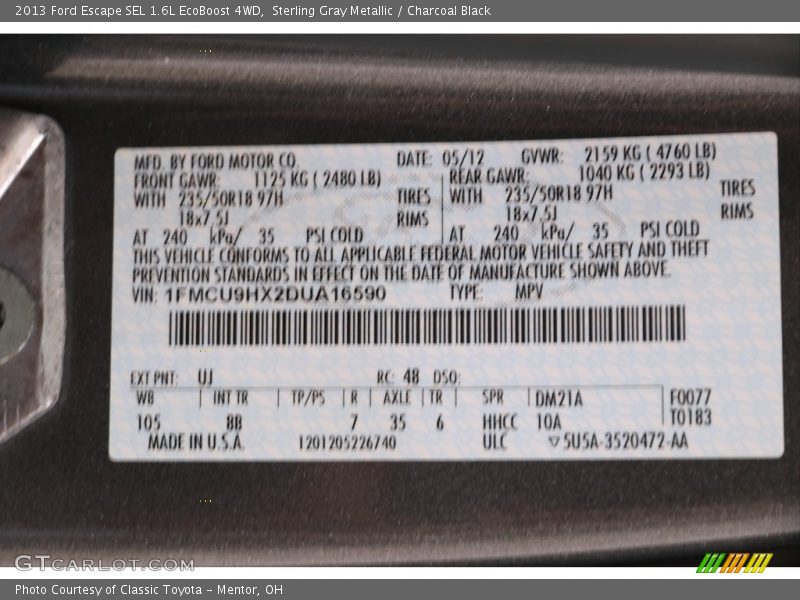 Sterling Gray Metallic / Charcoal Black 2013 Ford Escape SEL 1.6L EcoBoost 4WD