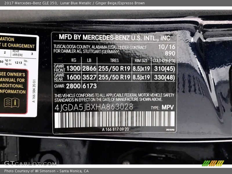 Lunar Blue Metallic / Ginger Beige/Espresso Brown 2017 Mercedes-Benz GLE 350