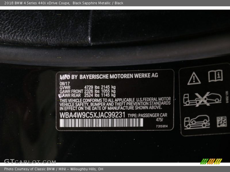 Black Sapphire Metallic / Black 2018 BMW 4 Series 440i xDrive Coupe