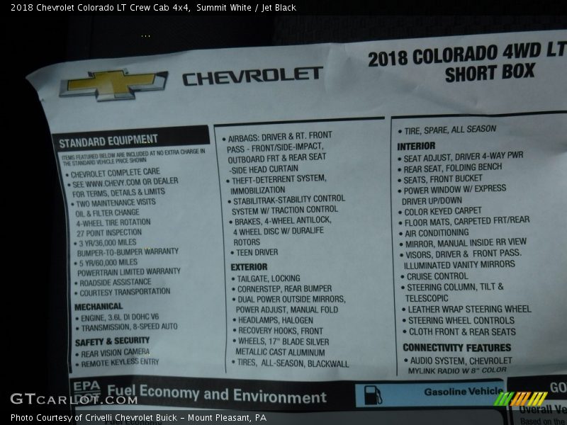 Summit White / Jet Black 2018 Chevrolet Colorado LT Crew Cab 4x4