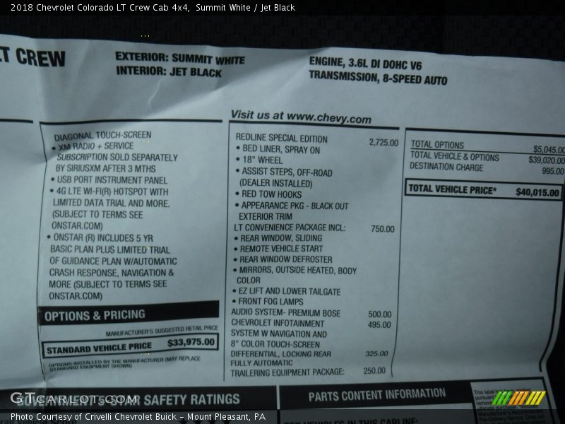 Summit White / Jet Black 2018 Chevrolet Colorado LT Crew Cab 4x4