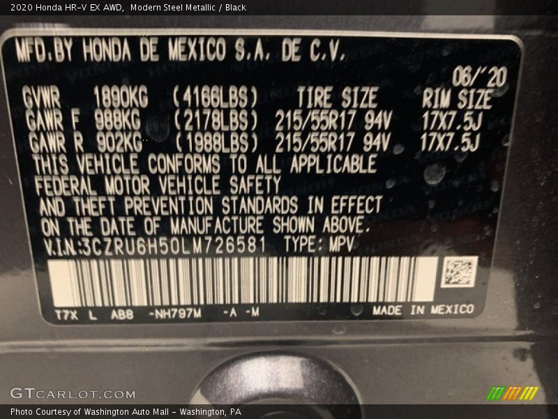 Modern Steel Metallic / Black 2020 Honda HR-V EX AWD