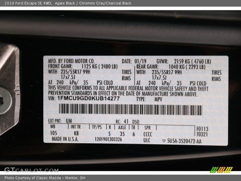 Agate Black / Chromite Gray/Charcoal Black 2019 Ford Escape SE 4WD