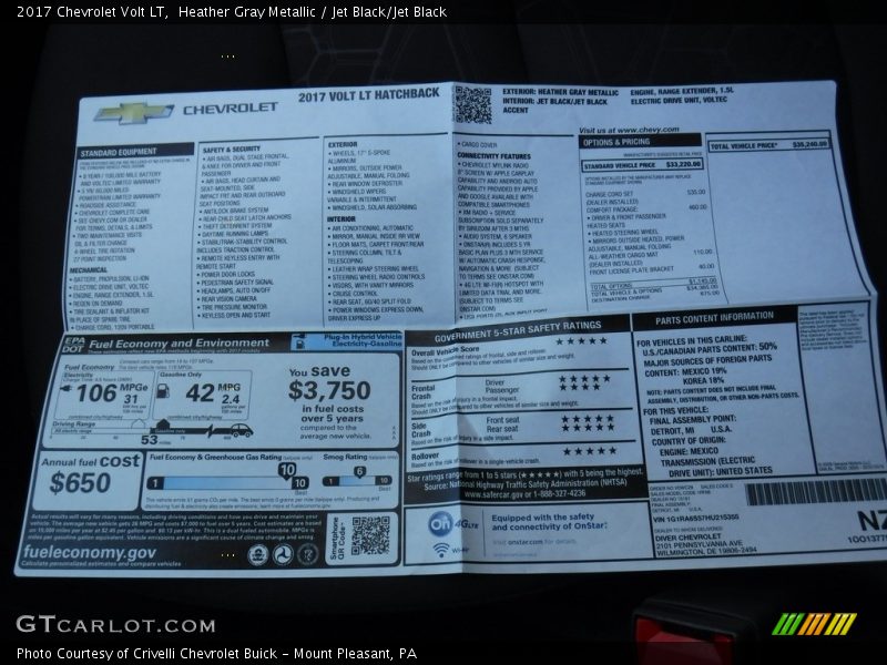 Heather Gray Metallic / Jet Black/Jet Black 2017 Chevrolet Volt LT