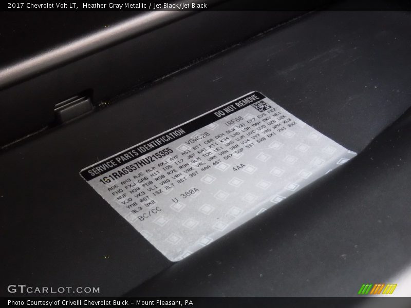 Heather Gray Metallic / Jet Black/Jet Black 2017 Chevrolet Volt LT