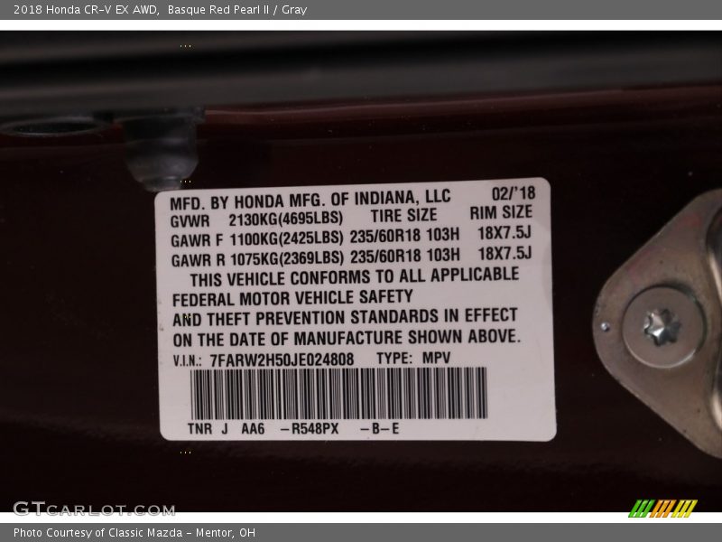 Basque Red Pearl II / Gray 2018 Honda CR-V EX AWD