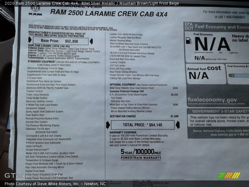 Billet Silver Metallic / Mountain Brown/Light Frost Beige 2020 Ram 2500 Laramie Crew Cab 4x4