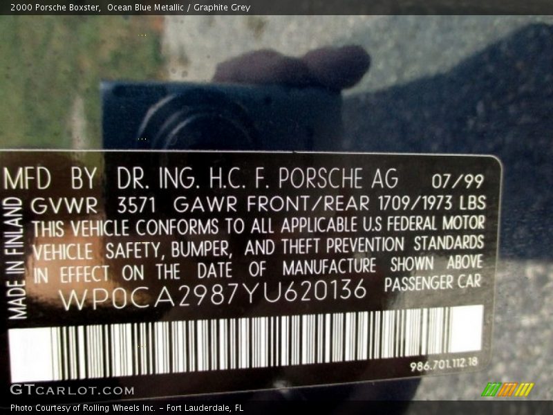 Ocean Blue Metallic / Graphite Grey 2000 Porsche Boxster