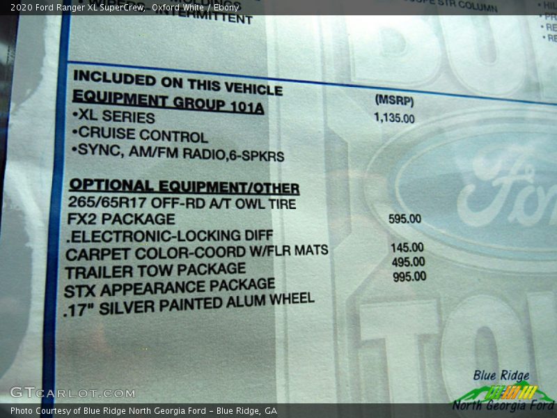 Oxford White / Ebony 2020 Ford Ranger XL SuperCrew