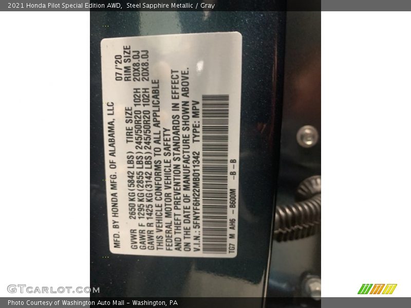 Steel Sapphire Metallic / Gray 2021 Honda Pilot Special Edition AWD