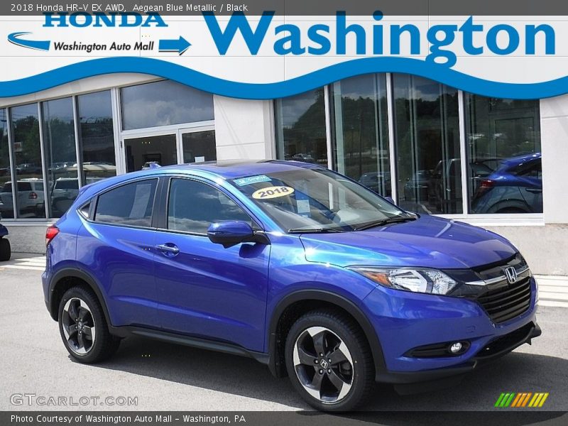 Aegean Blue Metallic / Black 2018 Honda HR-V EX AWD