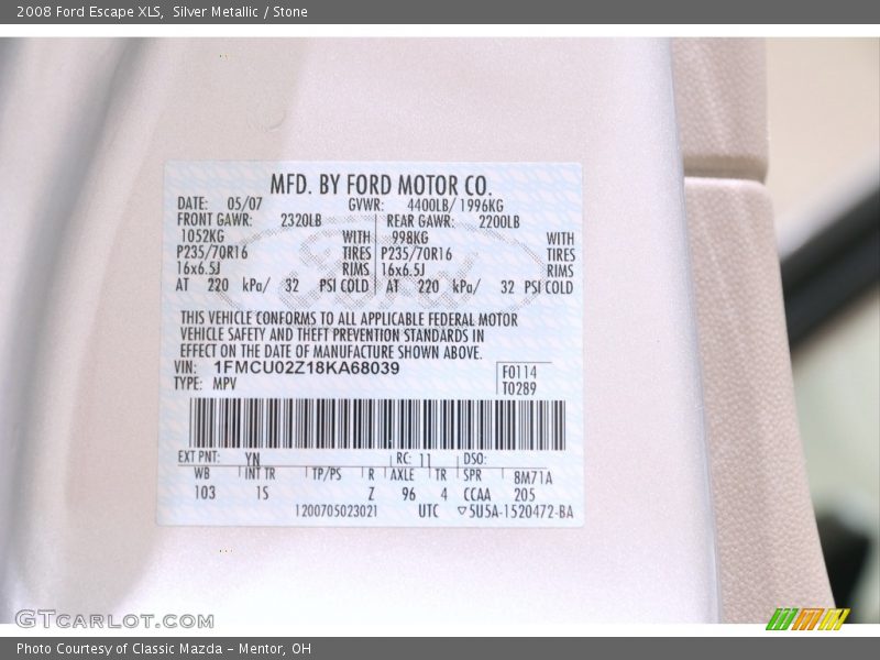 Silver Metallic / Stone 2008 Ford Escape XLS