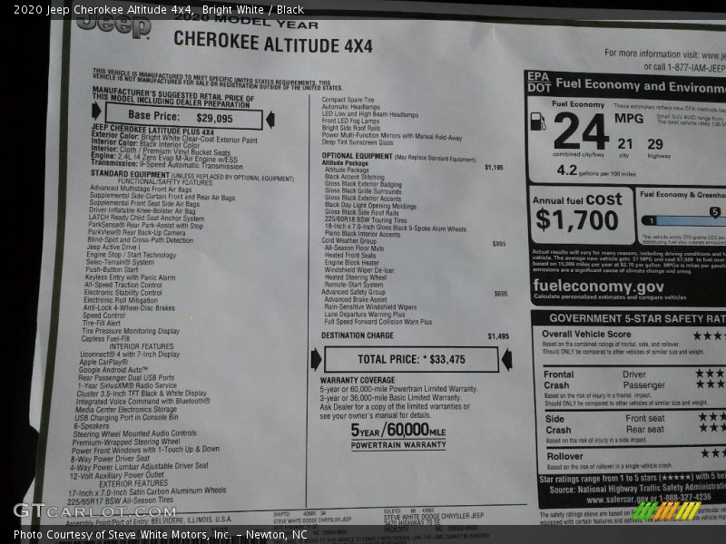 Bright White / Black 2020 Jeep Cherokee Altitude 4x4