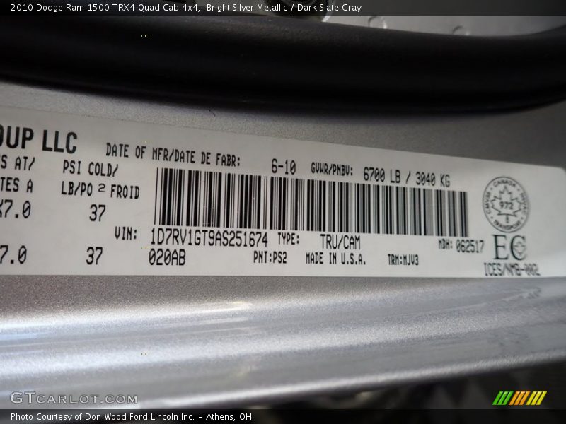 Bright Silver Metallic / Dark Slate Gray 2010 Dodge Ram 1500 TRX4 Quad Cab 4x4