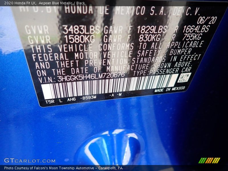 2020 Fit LX Aegean Blue Metallic Color Code B593M