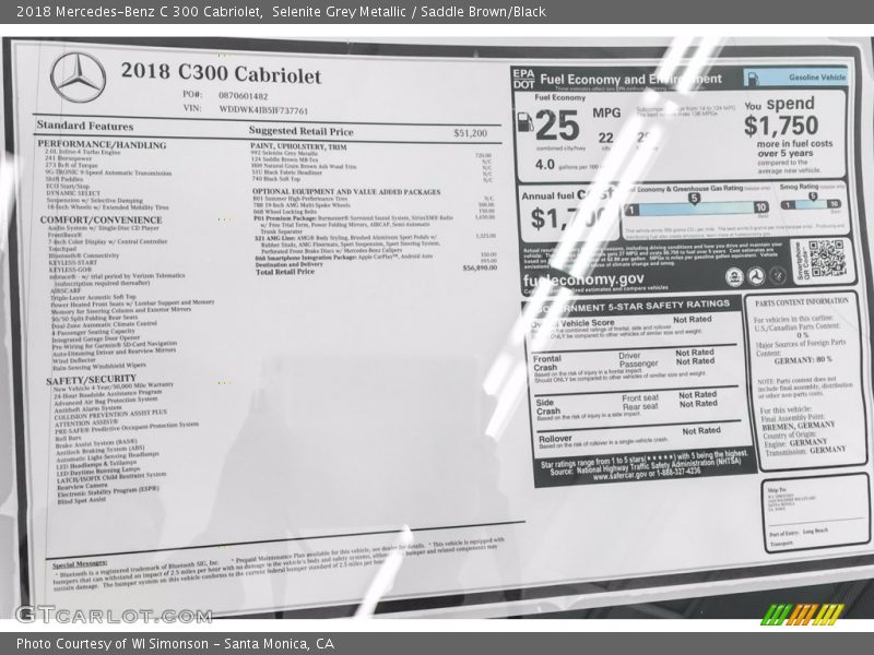  2018 C 300 Cabriolet Window Sticker