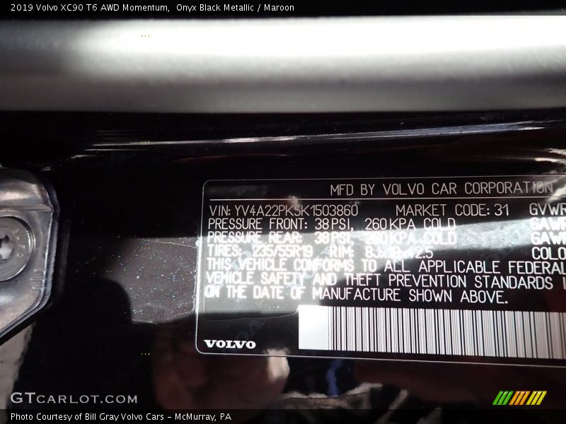 Onyx Black Metallic / Maroon 2019 Volvo XC90 T6 AWD Momentum