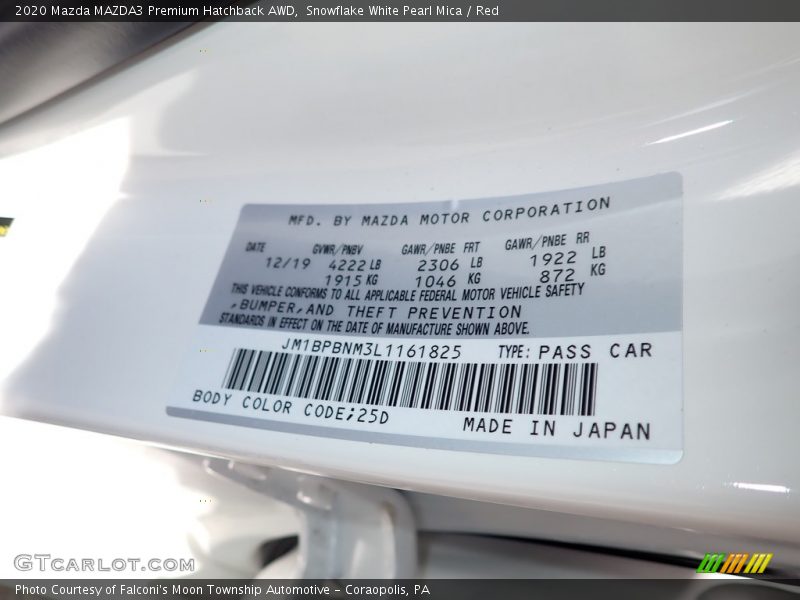Snowflake White Pearl Mica / Red 2020 Mazda MAZDA3 Premium Hatchback AWD