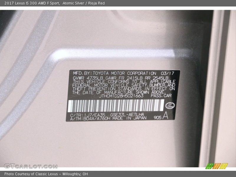 Atomic Silver / Rioja Red 2017 Lexus IS 300 AWD F Sport