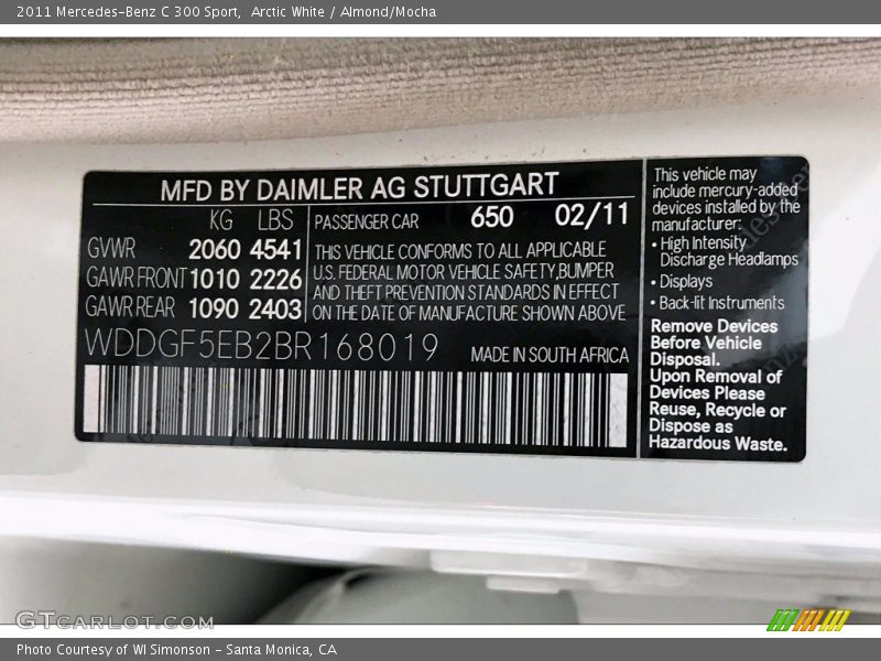 Arctic White / Almond/Mocha 2011 Mercedes-Benz C 300 Sport