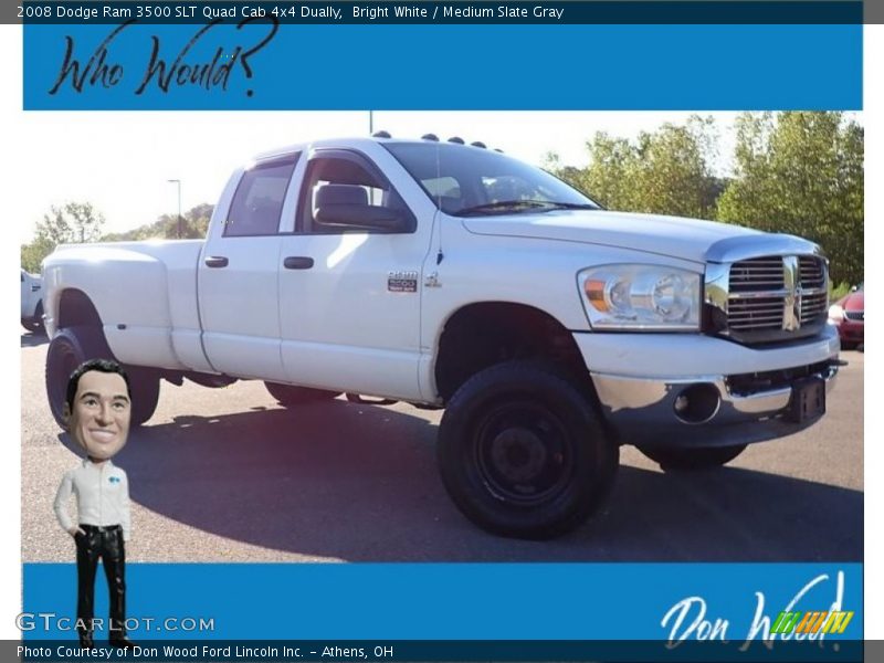 Bright White / Medium Slate Gray 2008 Dodge Ram 3500 SLT Quad Cab 4x4 Dually