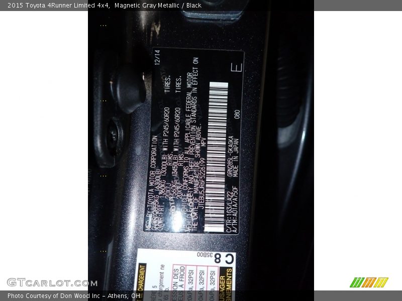 Magnetic Gray Metallic / Black 2015 Toyota 4Runner Limited 4x4