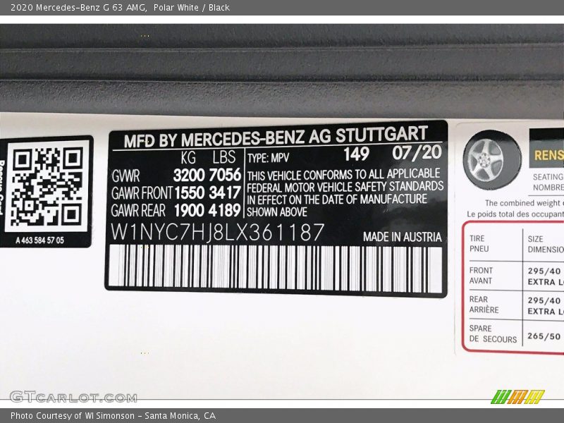 2020 G 63 AMG Polar White Color Code 149