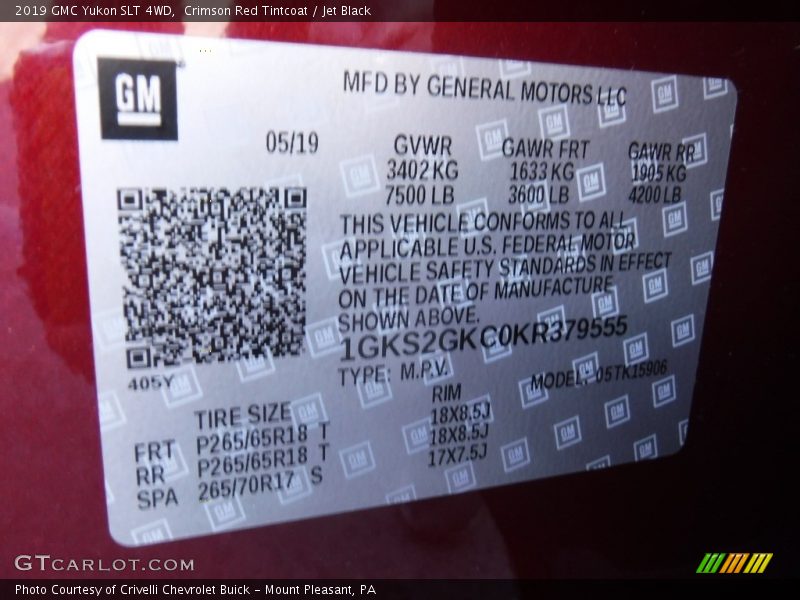Crimson Red Tintcoat / Jet Black 2019 GMC Yukon SLT 4WD