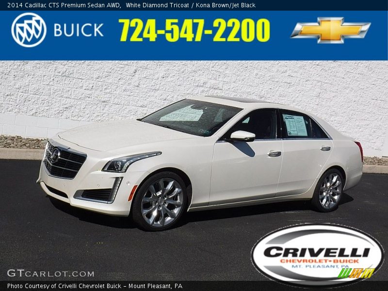White Diamond Tricoat / Kona Brown/Jet Black 2014 Cadillac CTS Premium Sedan AWD