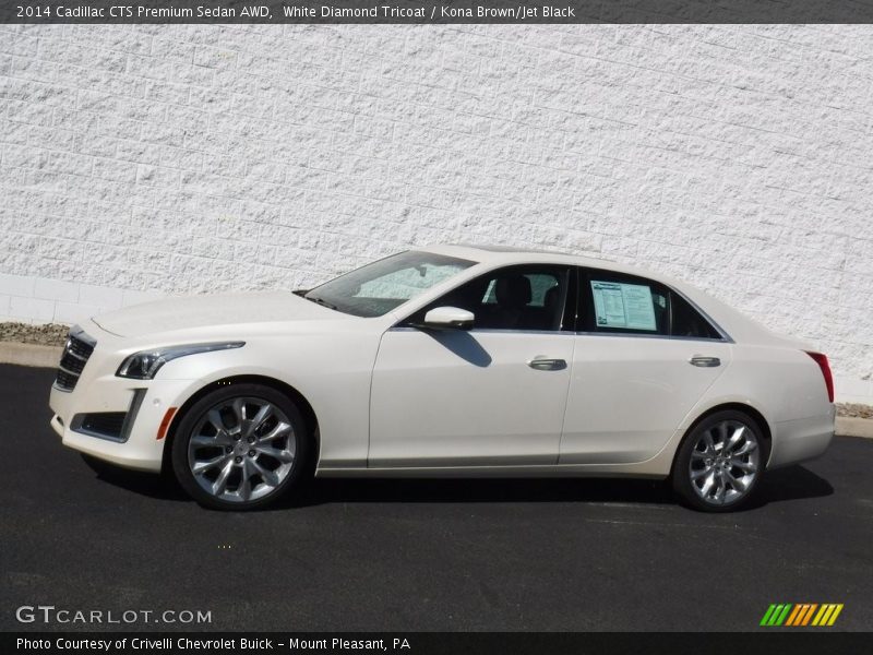 White Diamond Tricoat / Kona Brown/Jet Black 2014 Cadillac CTS Premium Sedan AWD
