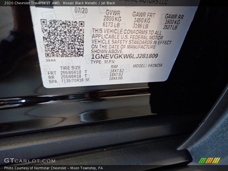 Mosaic Black Metallic / Jet Black 2020 Chevrolet Traverse LT AWD