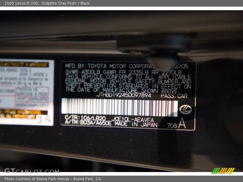 Graphite Gray Pearl / Black 2005 Lexus IS 300