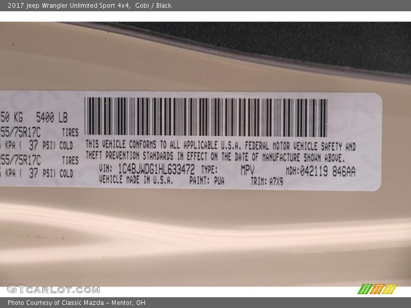 Gobi / Black 2017 Jeep Wrangler Unlimited Sport 4x4
