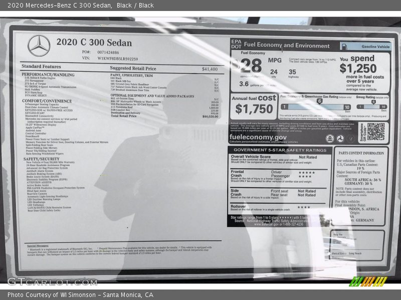 Black / Black 2020 Mercedes-Benz C 300 Sedan