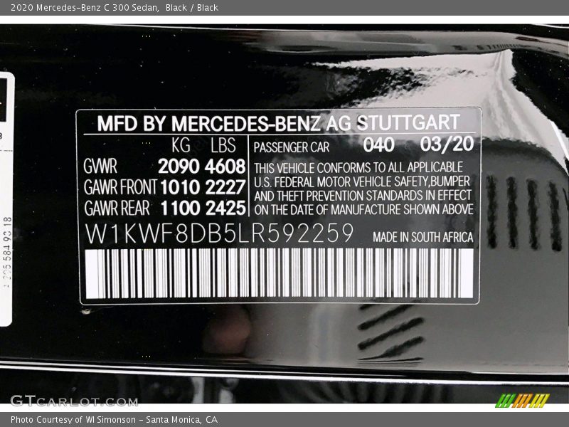 Black / Black 2020 Mercedes-Benz C 300 Sedan