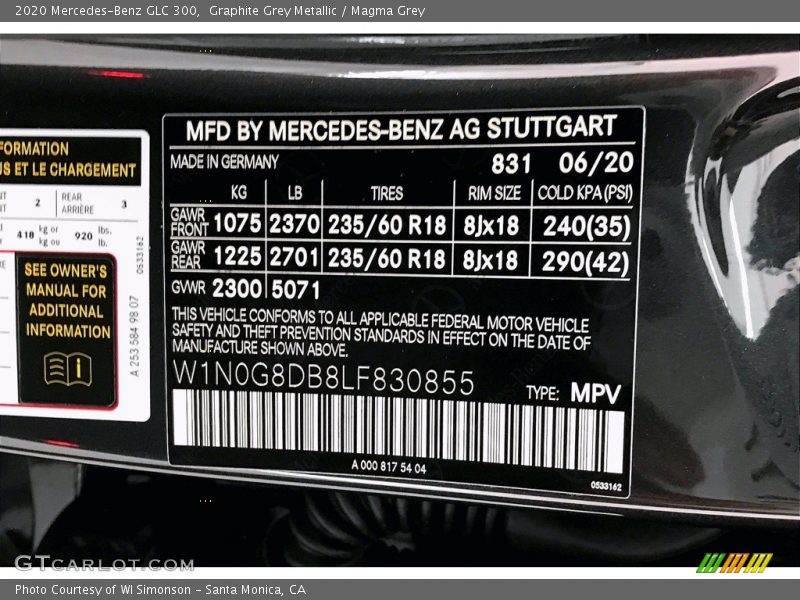 Graphite Grey Metallic / Magma Grey 2020 Mercedes-Benz GLC 300