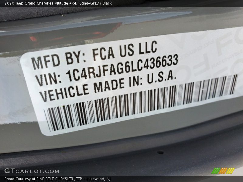 Sting-Gray / Black 2020 Jeep Grand Cherokee Altitude 4x4