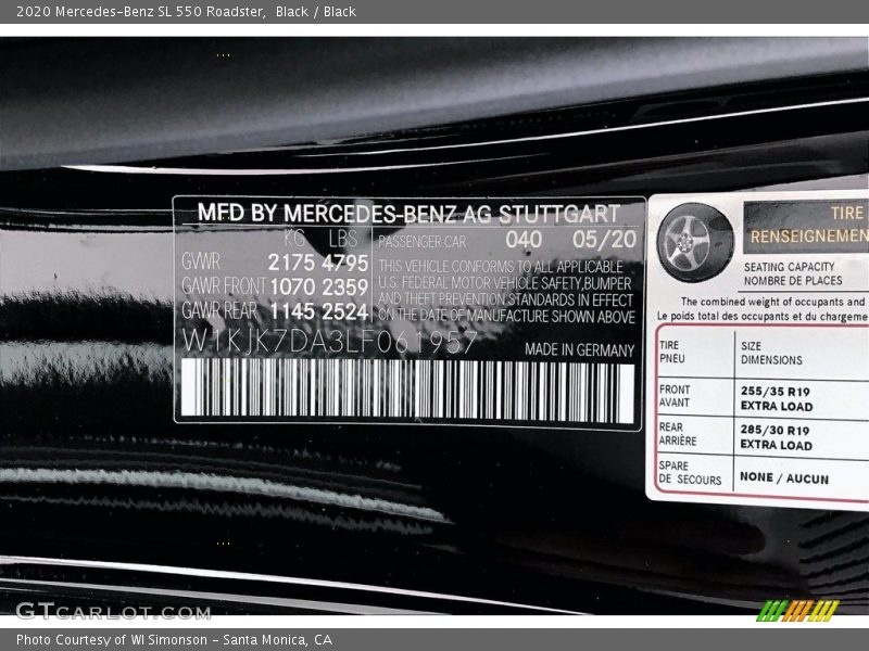 2020 SL 550 Roadster Black Color Code 040